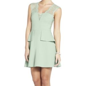 BCBGMaxAzria “Leann” Lace-Applique V-Neck Dress